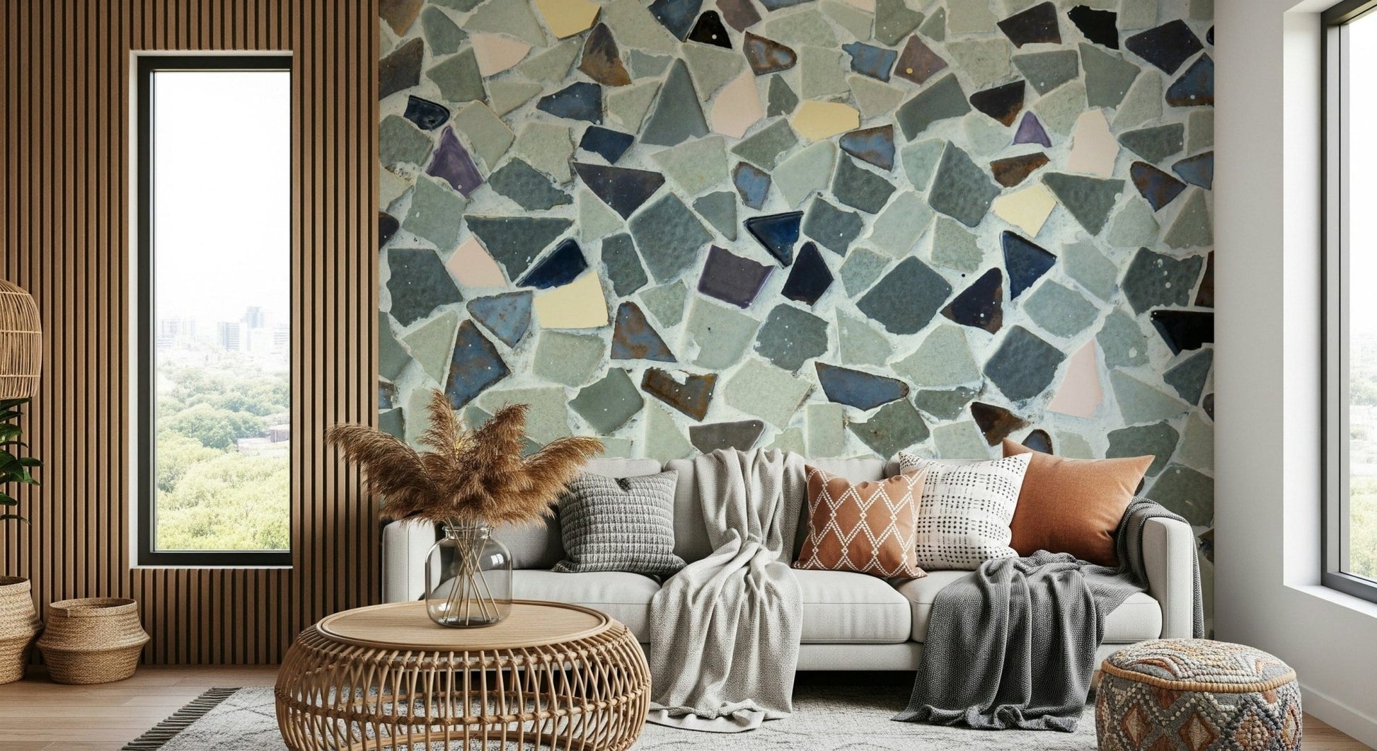 Natural Look Tile wallpaper broken gray shards pattern