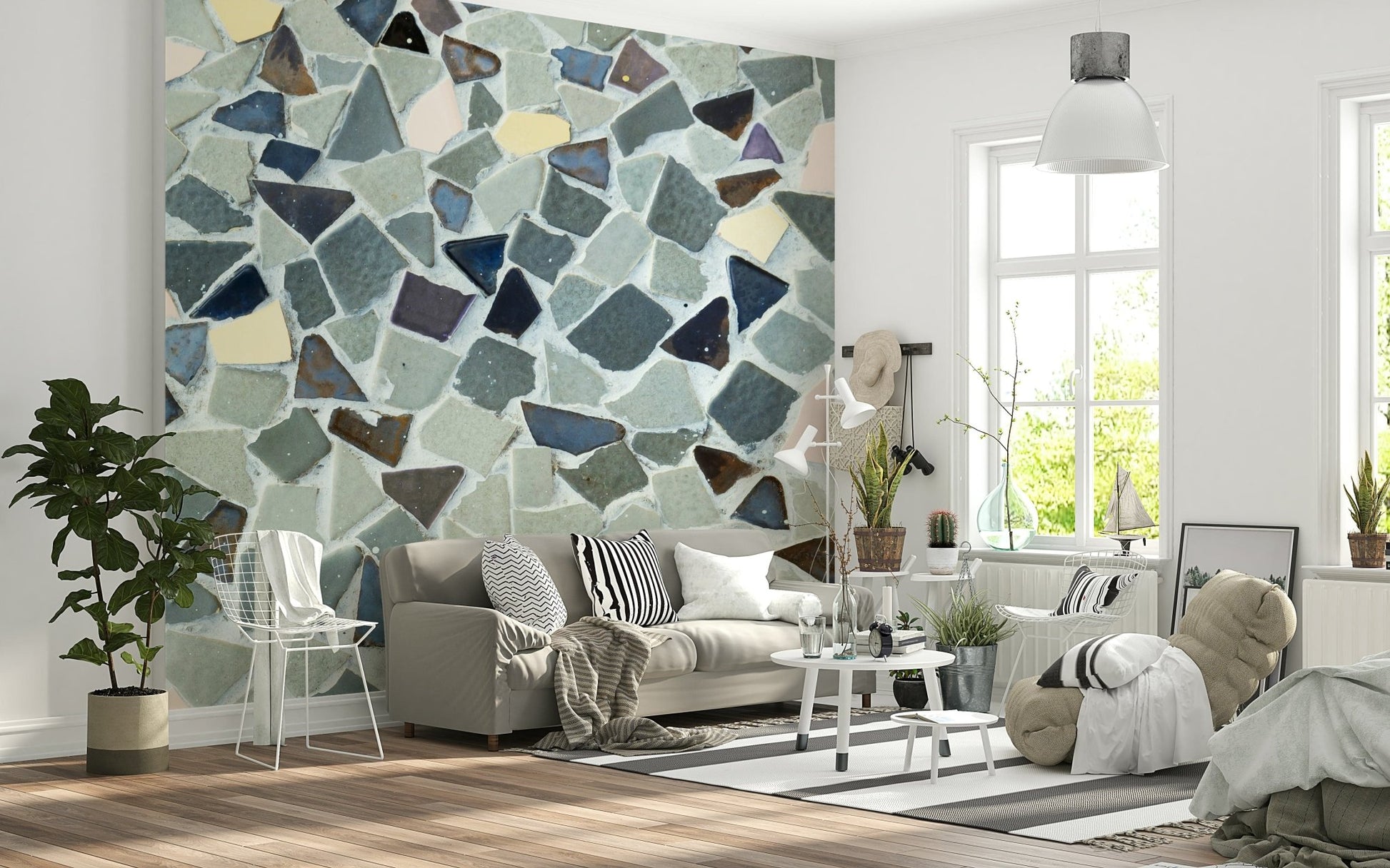 Artistic Fragmented Harmony mural design for a feature wall