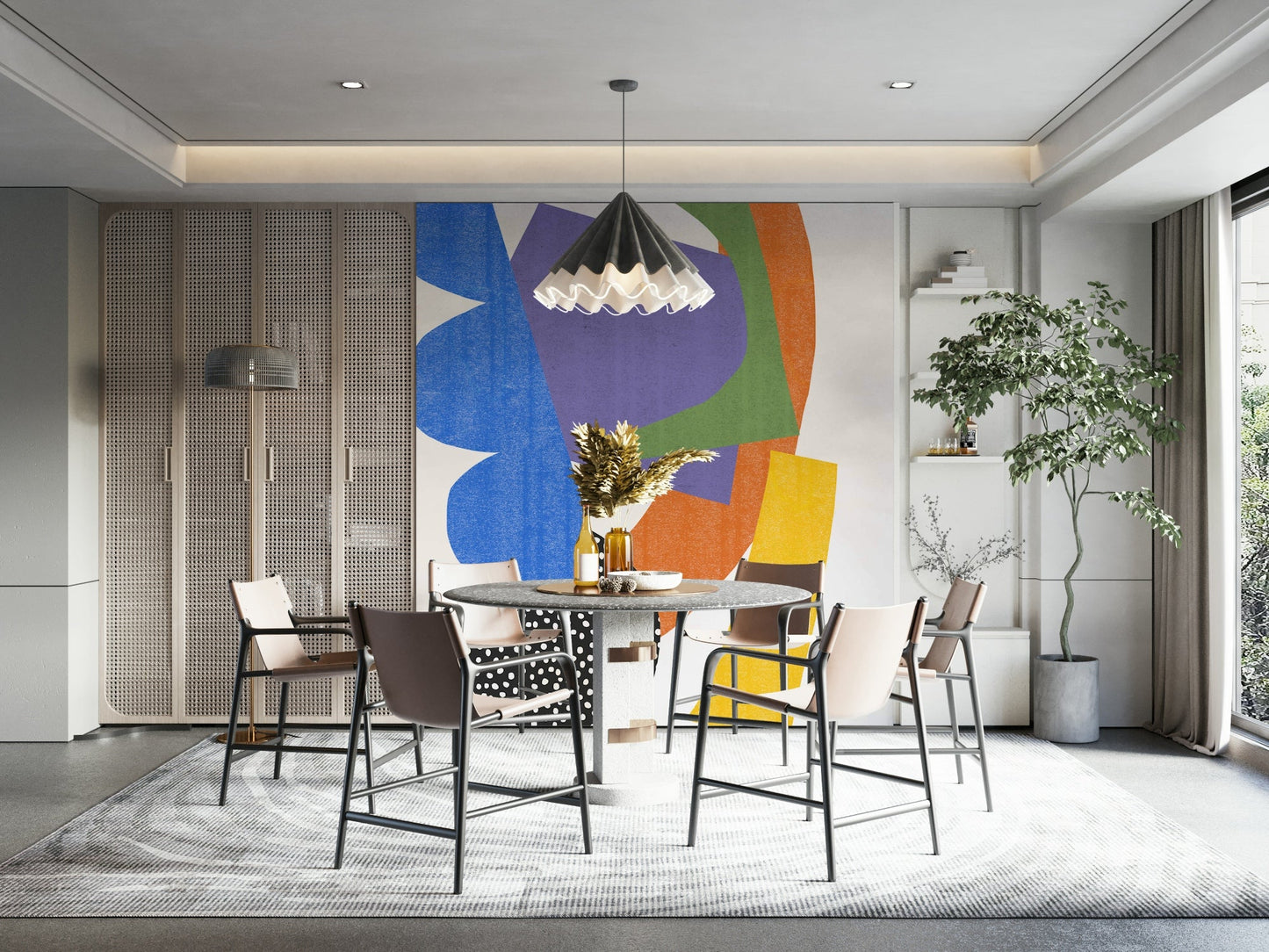 Artistic mural with modern fragmented layout

