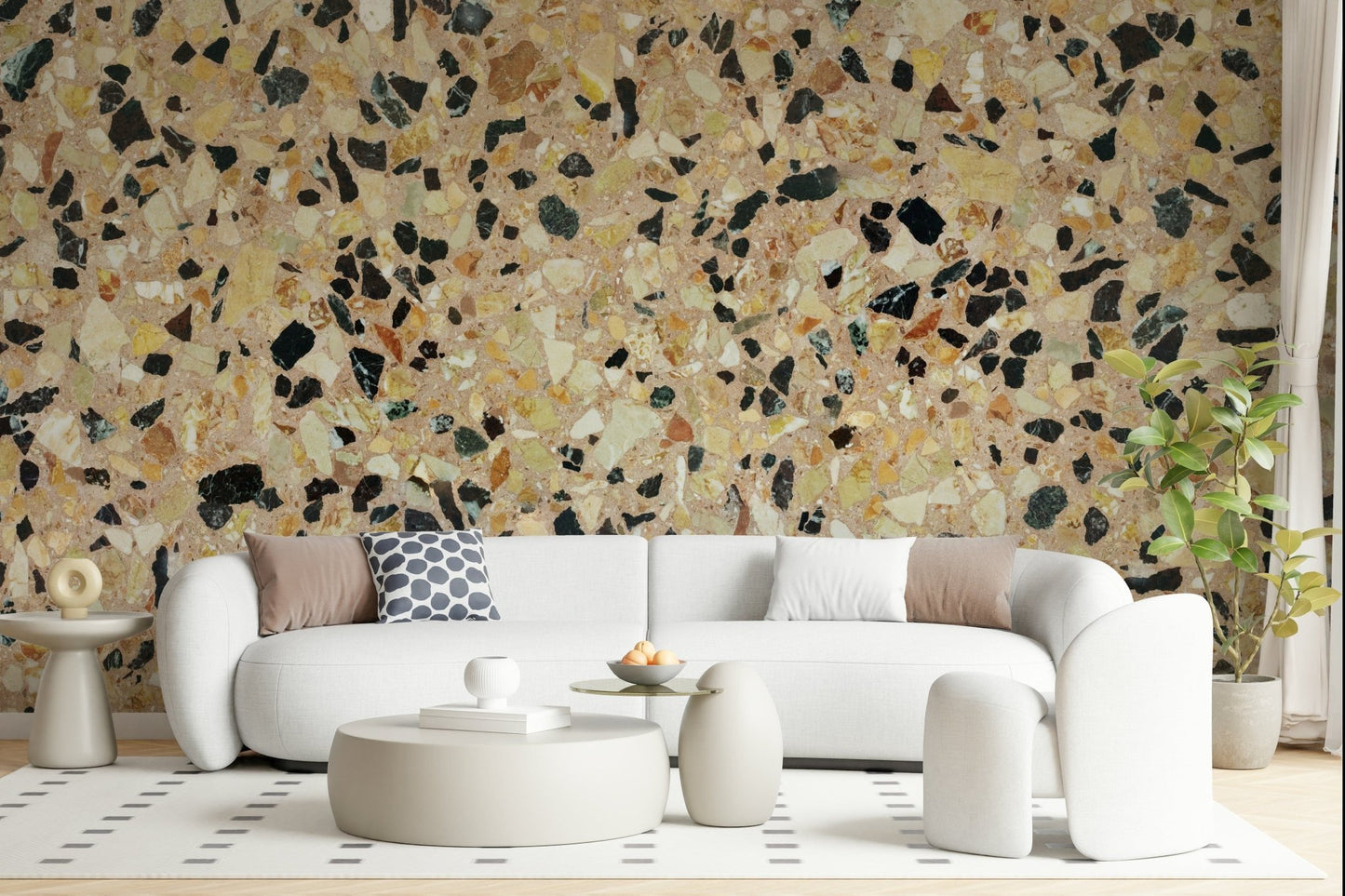 Premium Fragmented Stone wallpaper, geology-inspired earthy color chips.