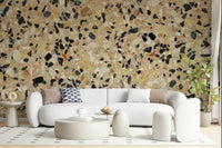 Premium Fragmented Stone wallpaper, geology-inspired earthy color chips.
