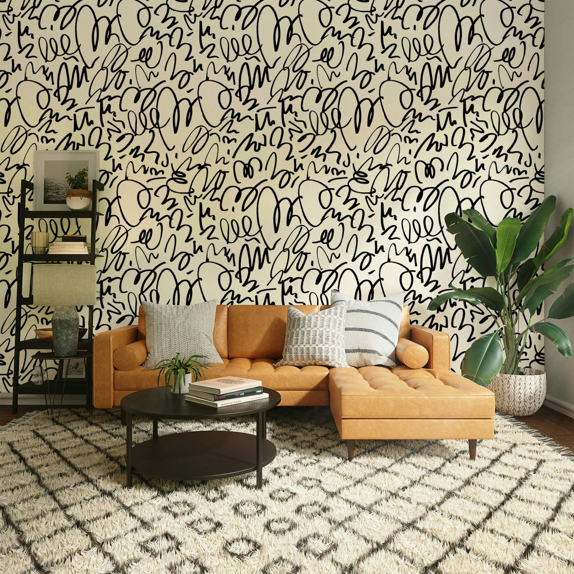 An angled shot of a wall with a free marker wallpaper

