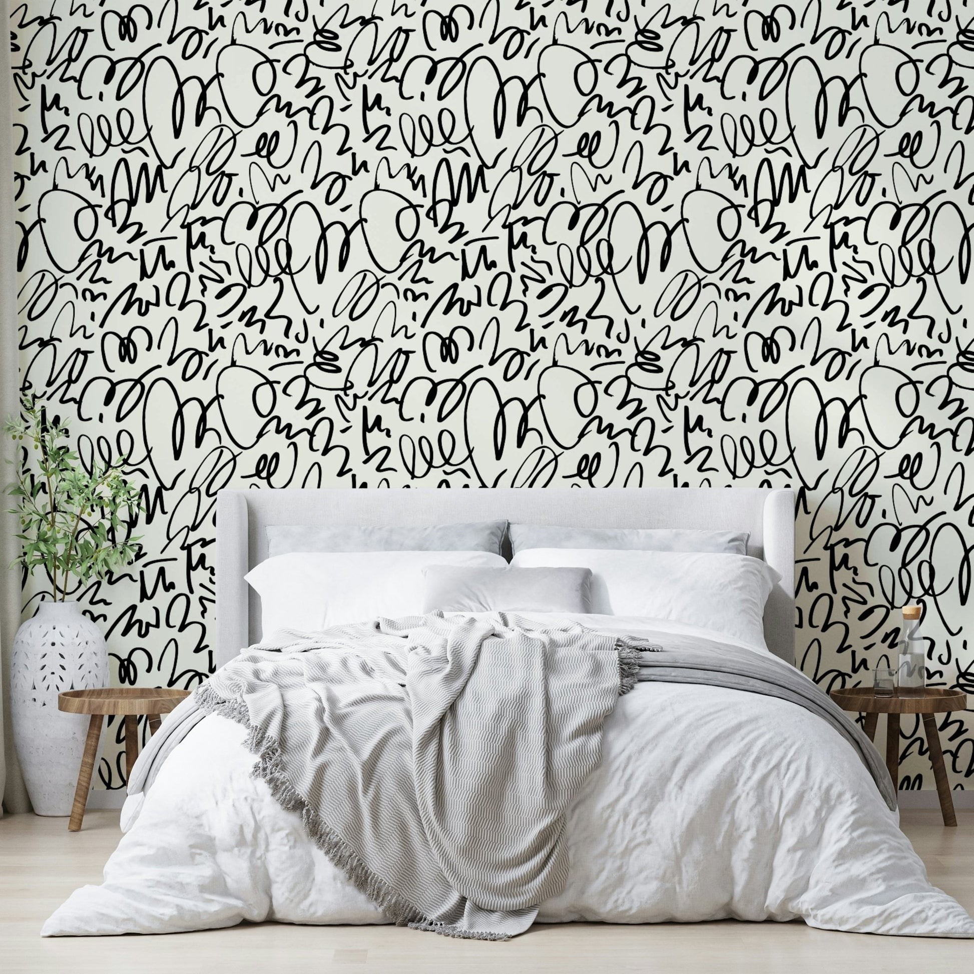 An interior with a fun and artistic accent wall

