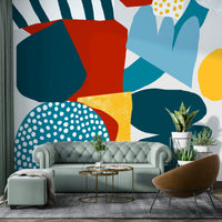 Soft-toned wall mural with freeform design

