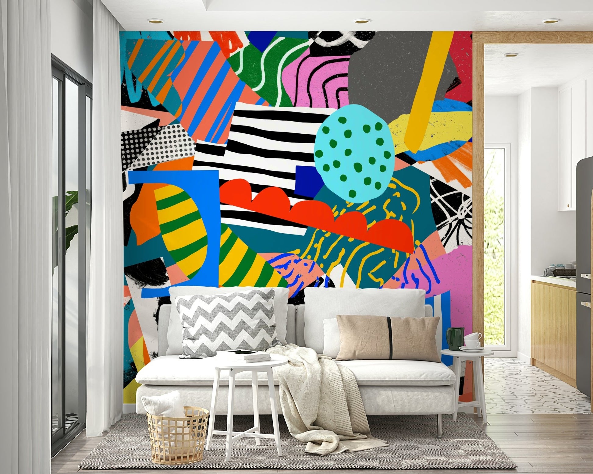 An artistic freestyle mess mural on minimalist wallpaper., GD5152