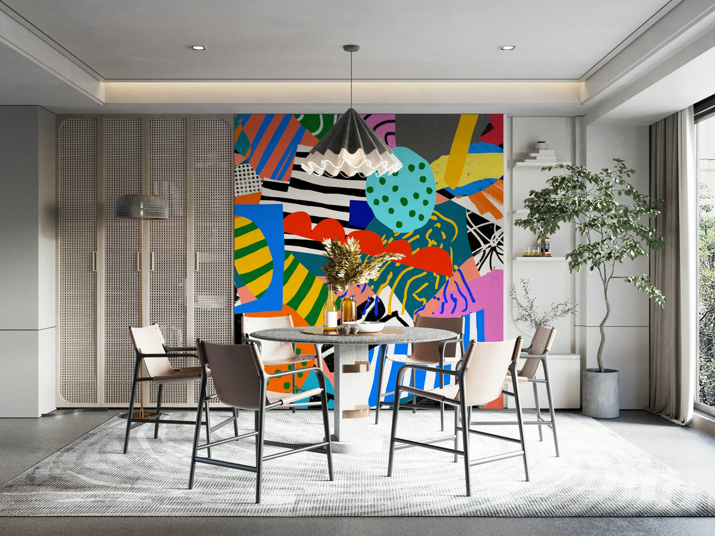 A beautiful wide-angle wall mural of abstract motion.

