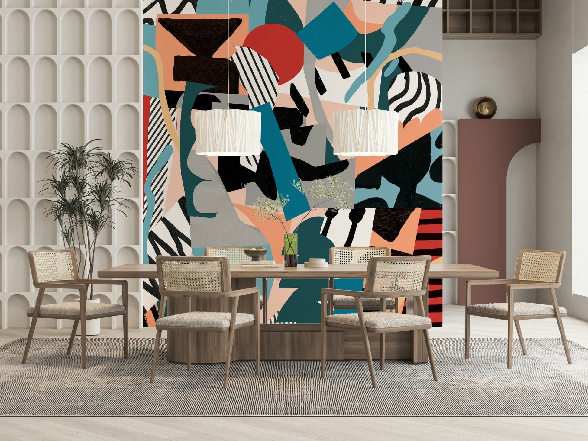 A graceful subtle energy wall mural in cool, abstract tones.
