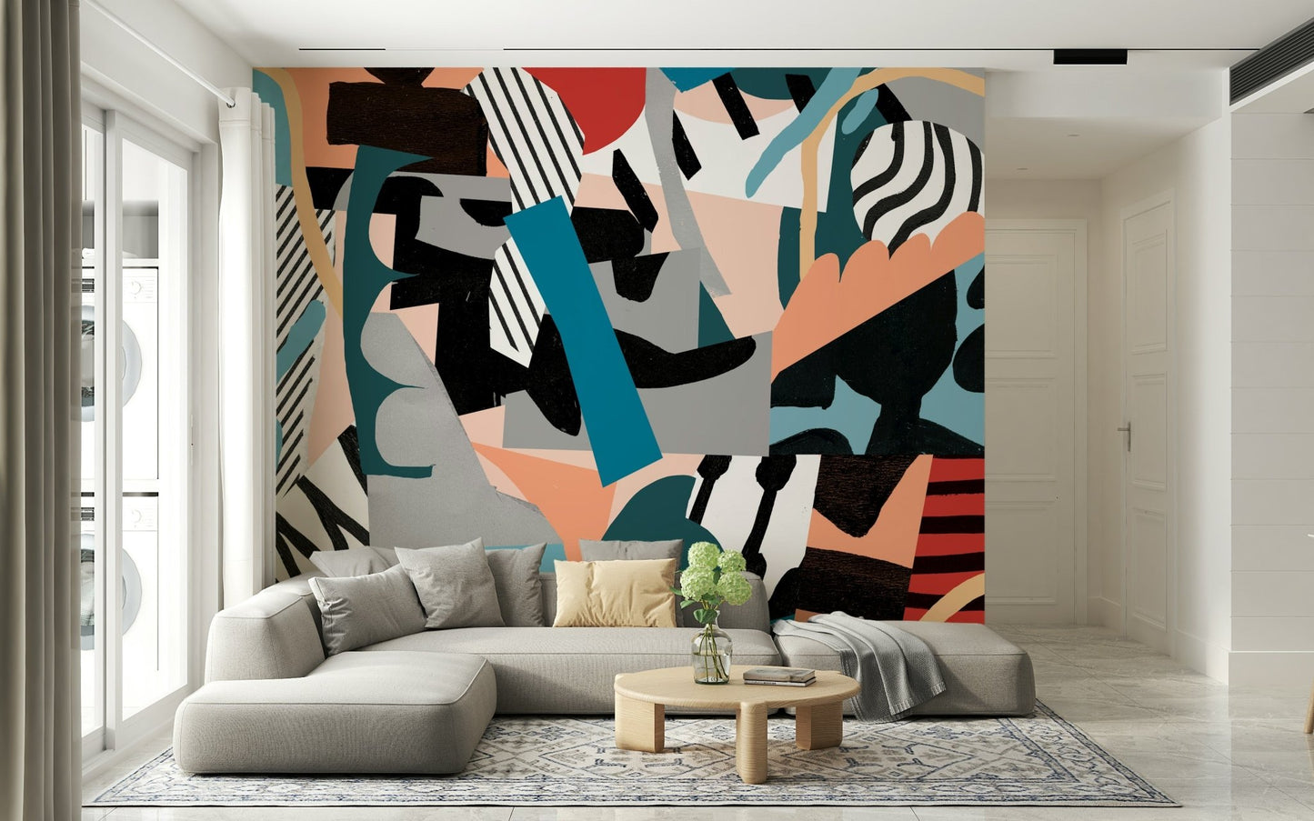 A beautiful abstract expressionist wallpaper mural with dynamic brushstrokes.