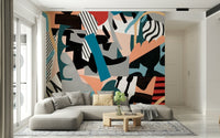 A beautiful abstract expressionist wallpaper mural with dynamic brushstrokes.
