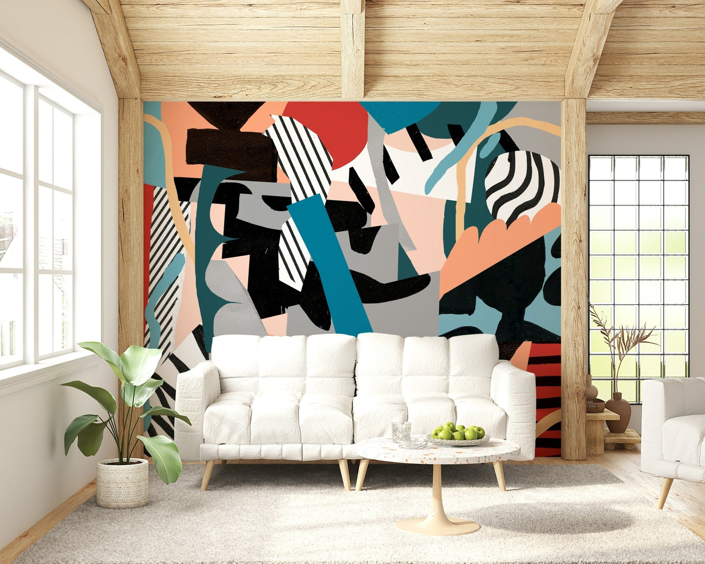 An artistic chaotic form mural for home decor.