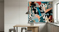 A calming abstract design wallpaper mural that defines a space.