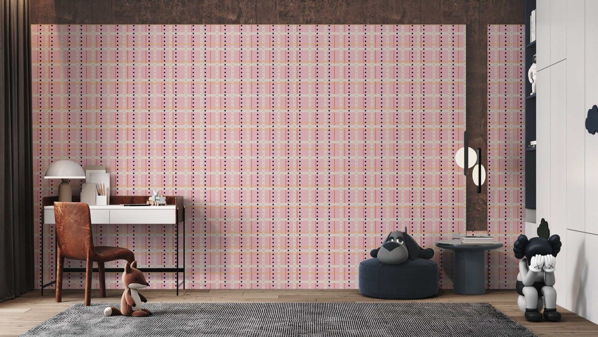 French Dotted Checks Pink Wallpaper