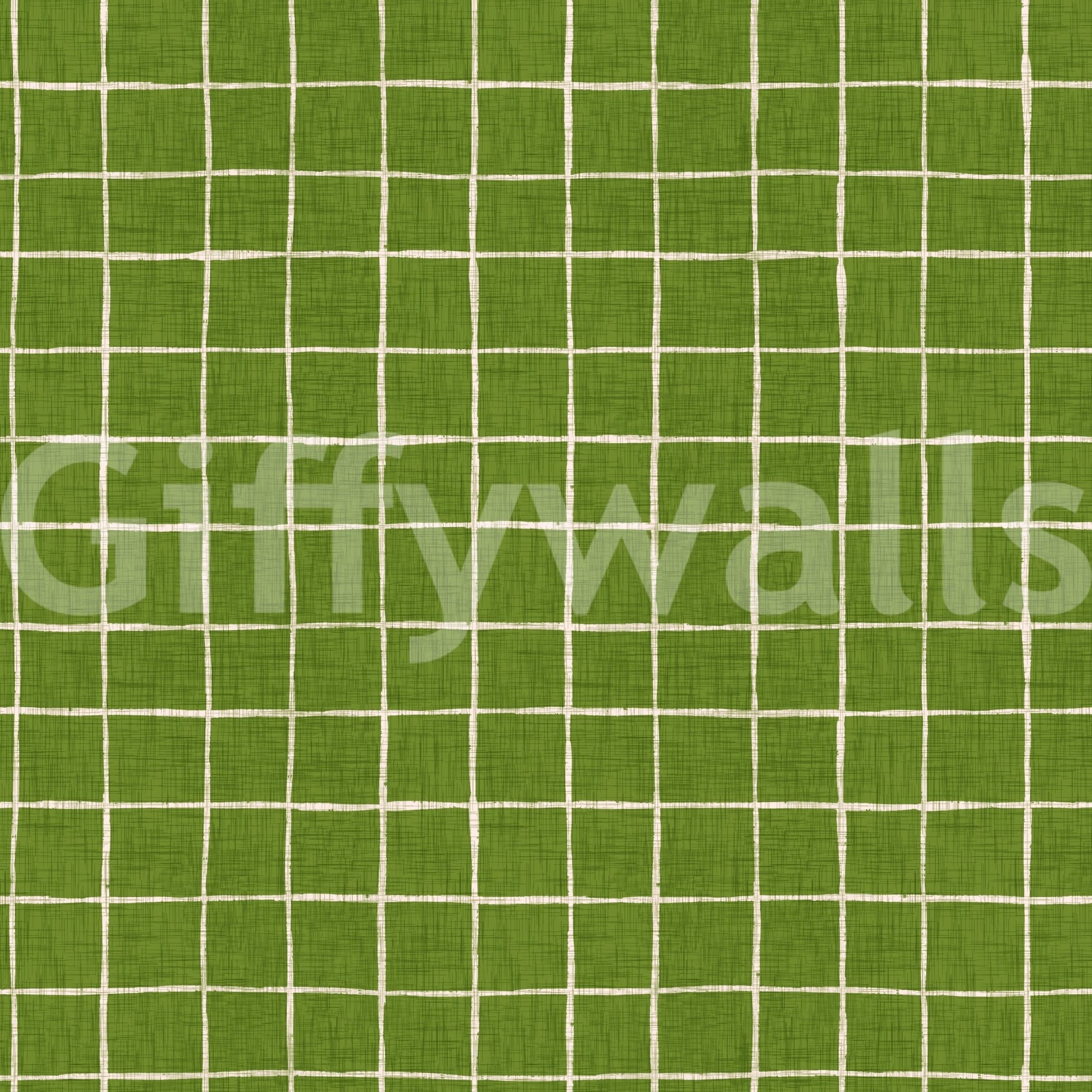 Soft green woven check wallpaper with light grain.