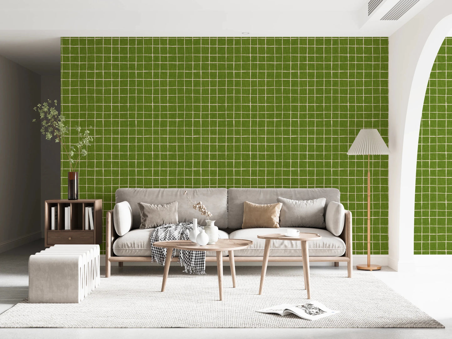 Chic green grid design with hand-drawn lines.
