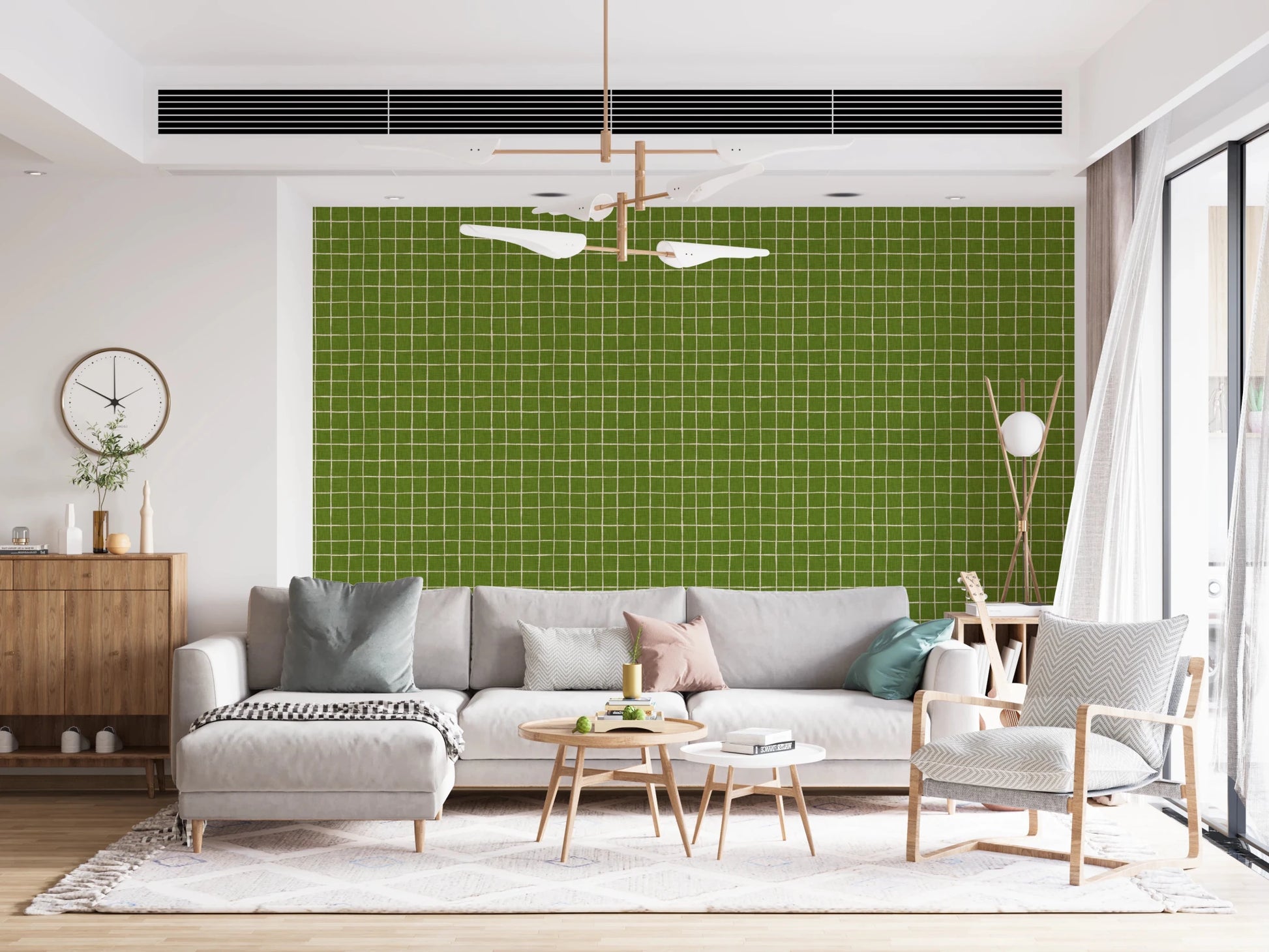 Moss green textured grid pattern for wall decor.
