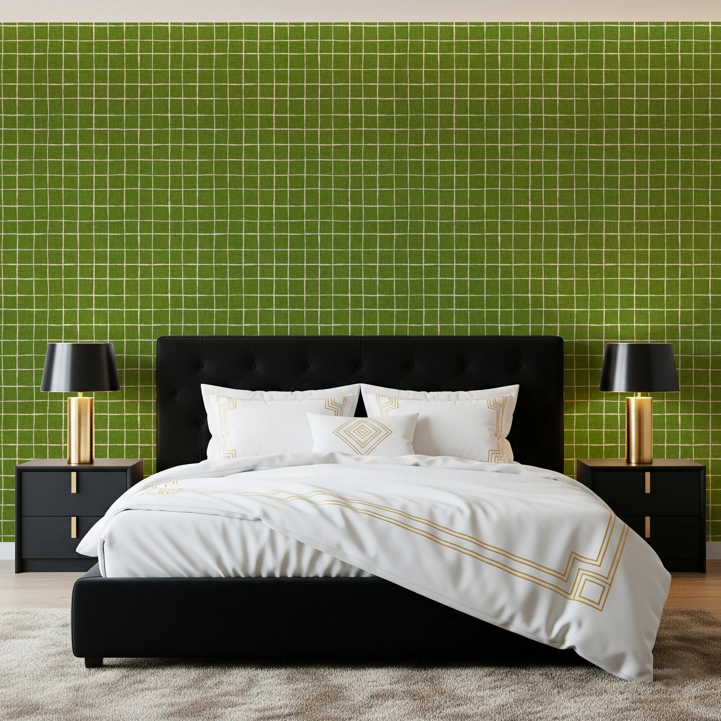 Green linen look grid design for interior walls.