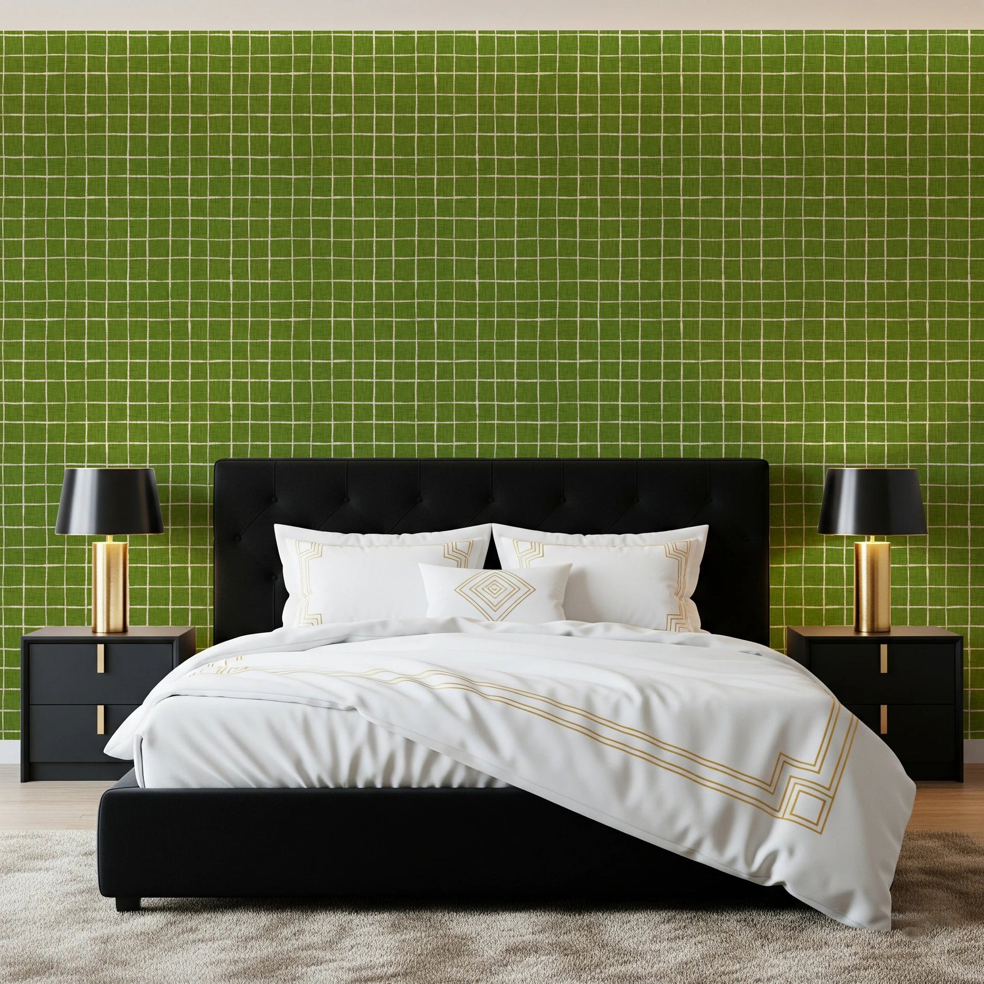 Green linen look grid design for interior walls.