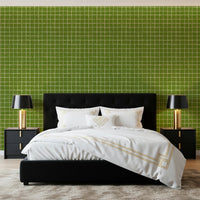 Green linen look grid design for interior walls.