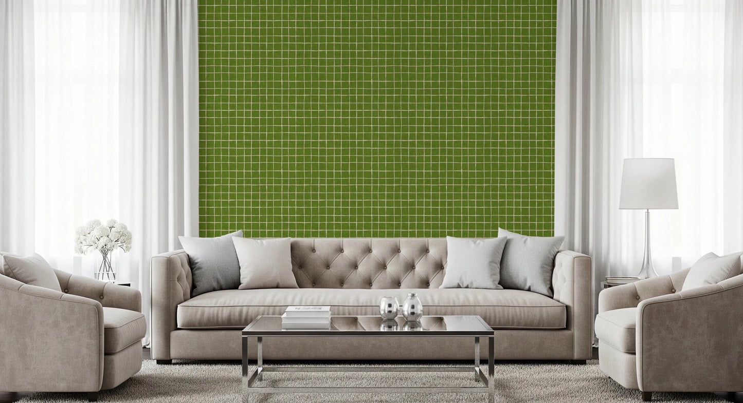 Bright green textured grid print for wall accents.