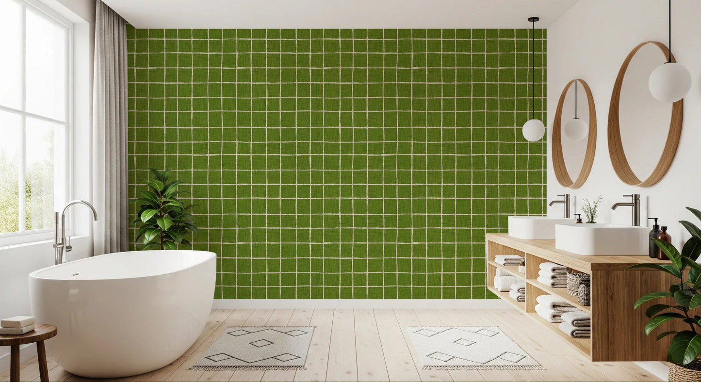 Nature inspired green check wallpaper with matte.