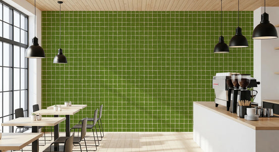 Fresh green check wallpaper with linen texture., GD8464