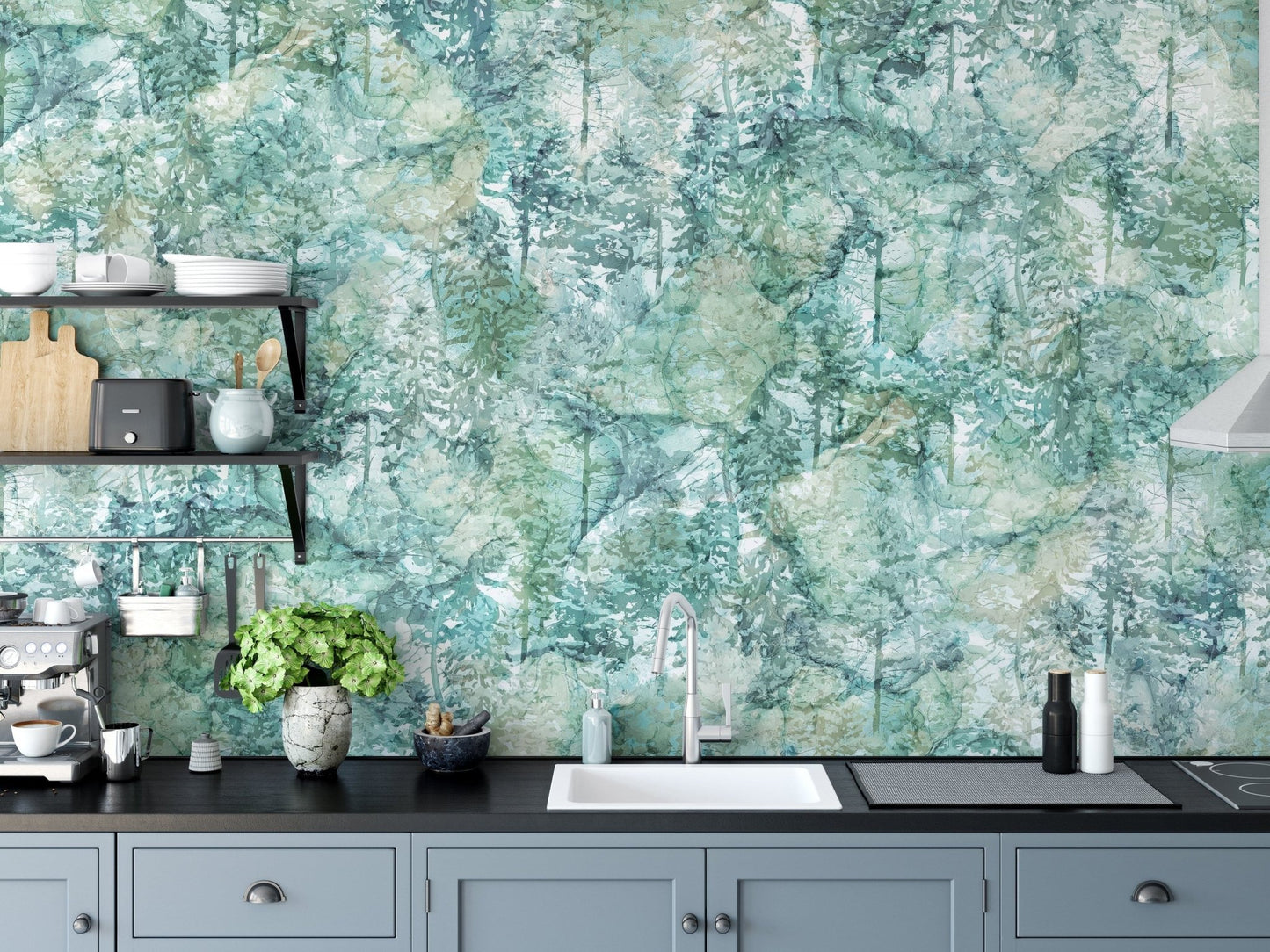 Fresh green vibes tropical forest wallpaper mural for walls A345