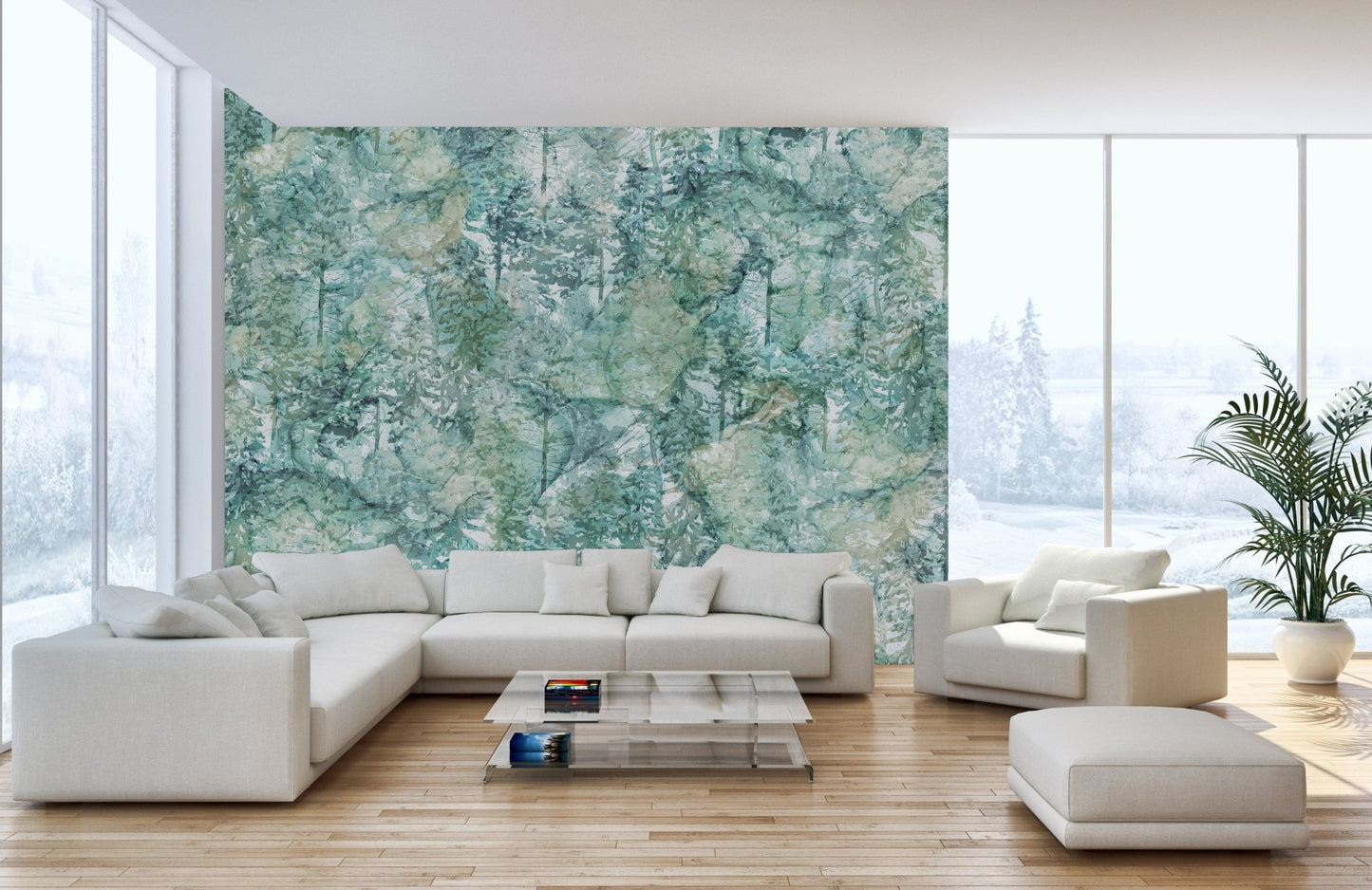 Refreshing green tropical forest wallpaper mural for decor A345