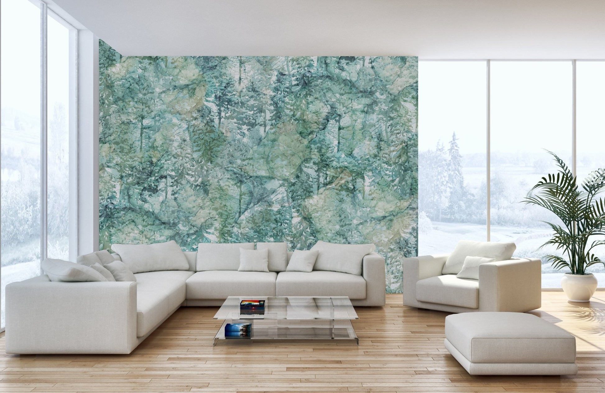 Refreshing green tropical forest wallpaper mural for decor A345