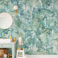 Lush tropical forest wallpaper mural with green vibes A345