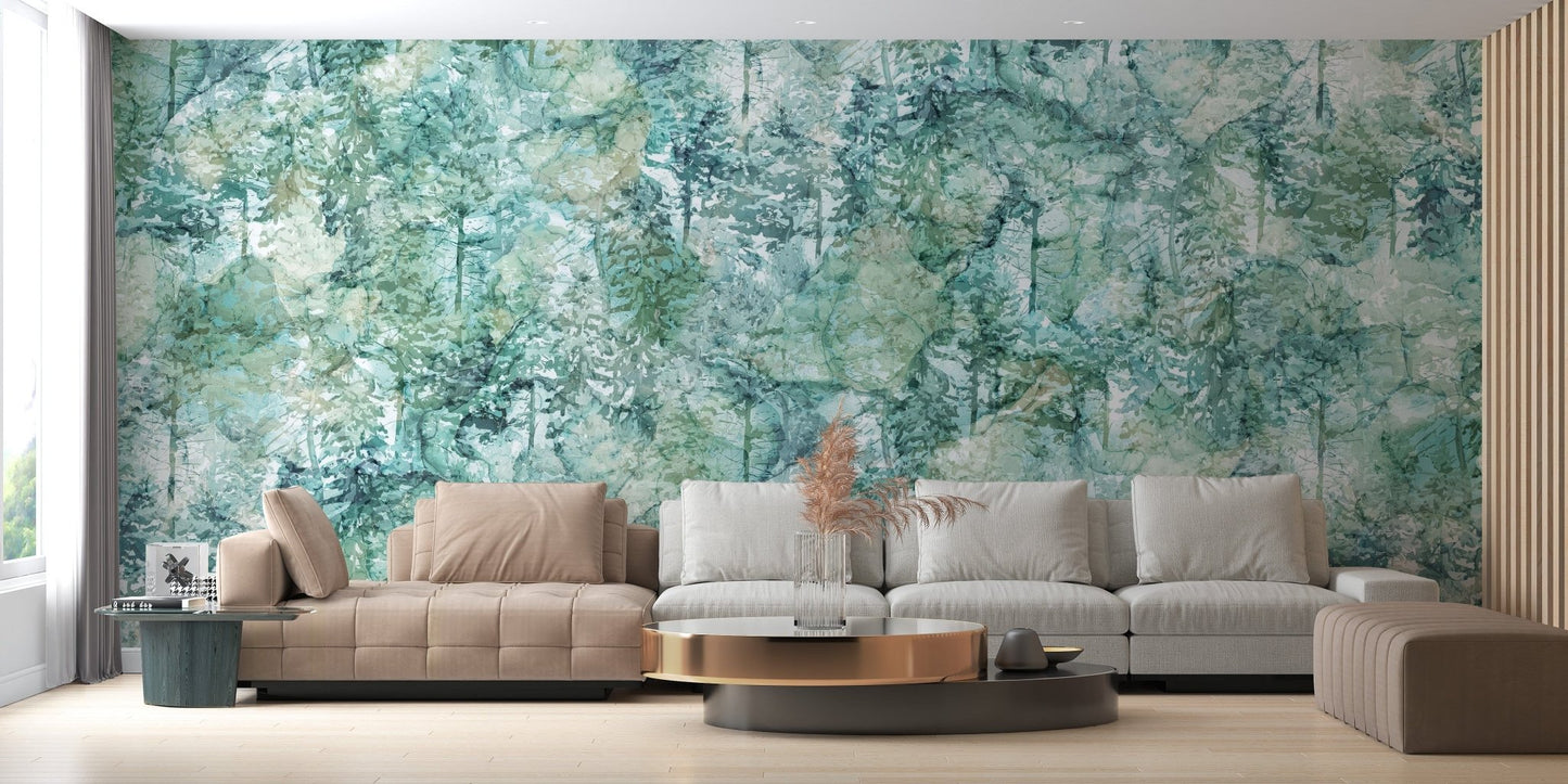 Fresh Green Vibes Tropical Forest Wallpaper Mural - Giffywalls A345