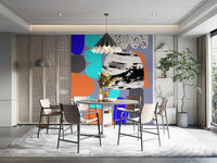 Bedroom with fresh purple wall mural

