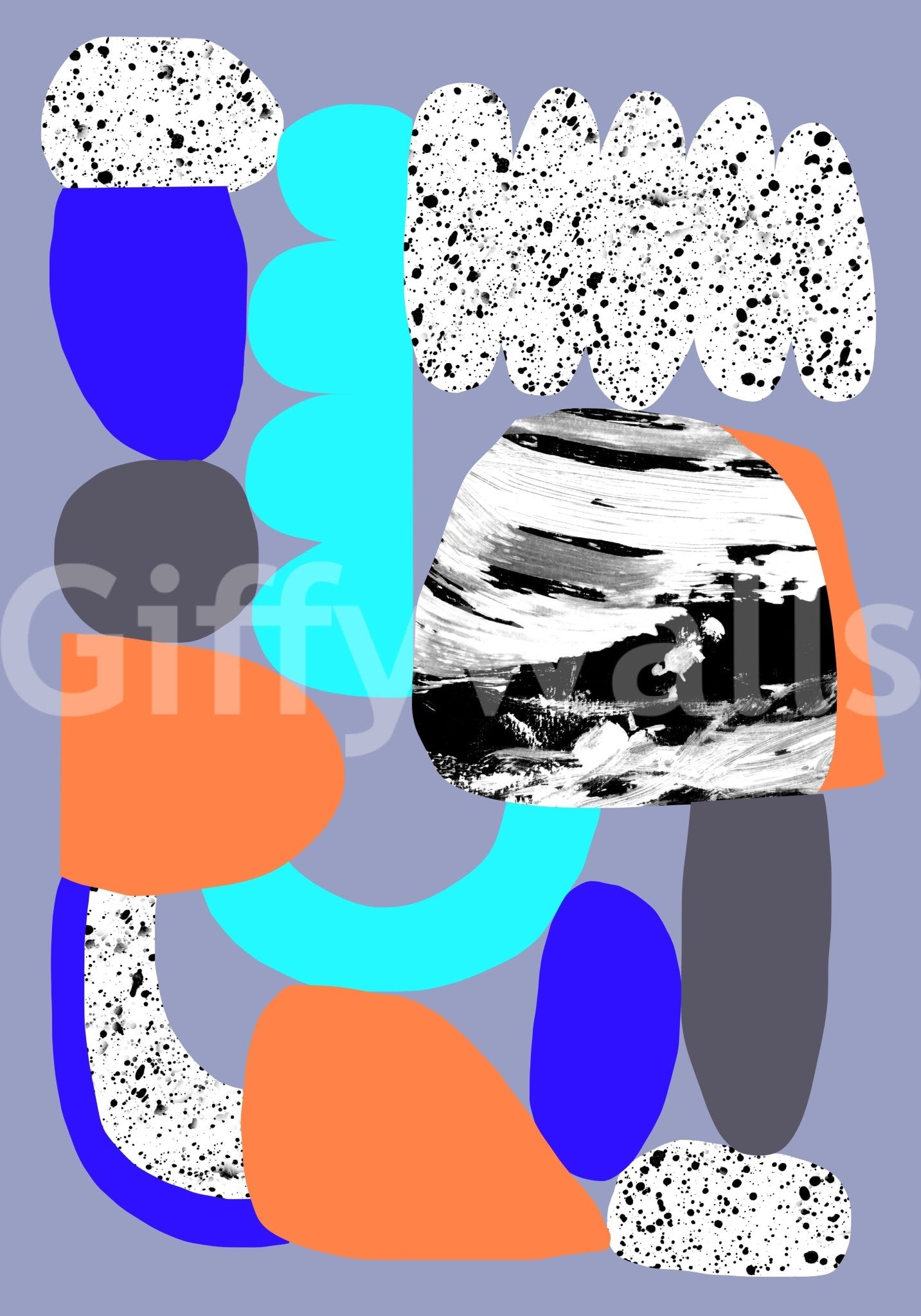 Living room with purple wall mural design

