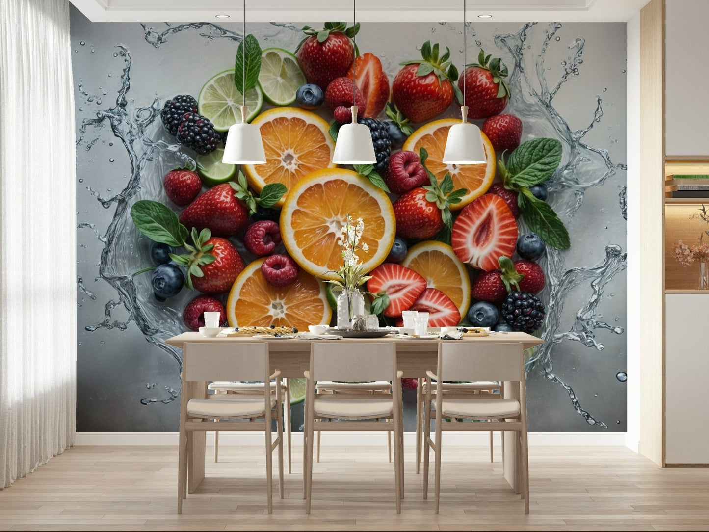 Fresh Splash Wall Mural in a modern living room with blue water ripples wallpaper mural, GD7657