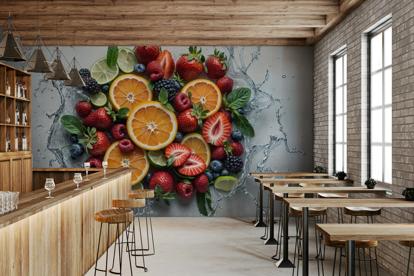 High-resolution water splash wallpaper mural for a kitchen feature wall, GD7657