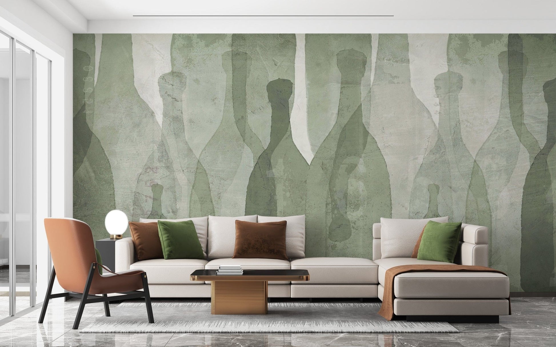 Watercolor bottle mural for modern interior themes
