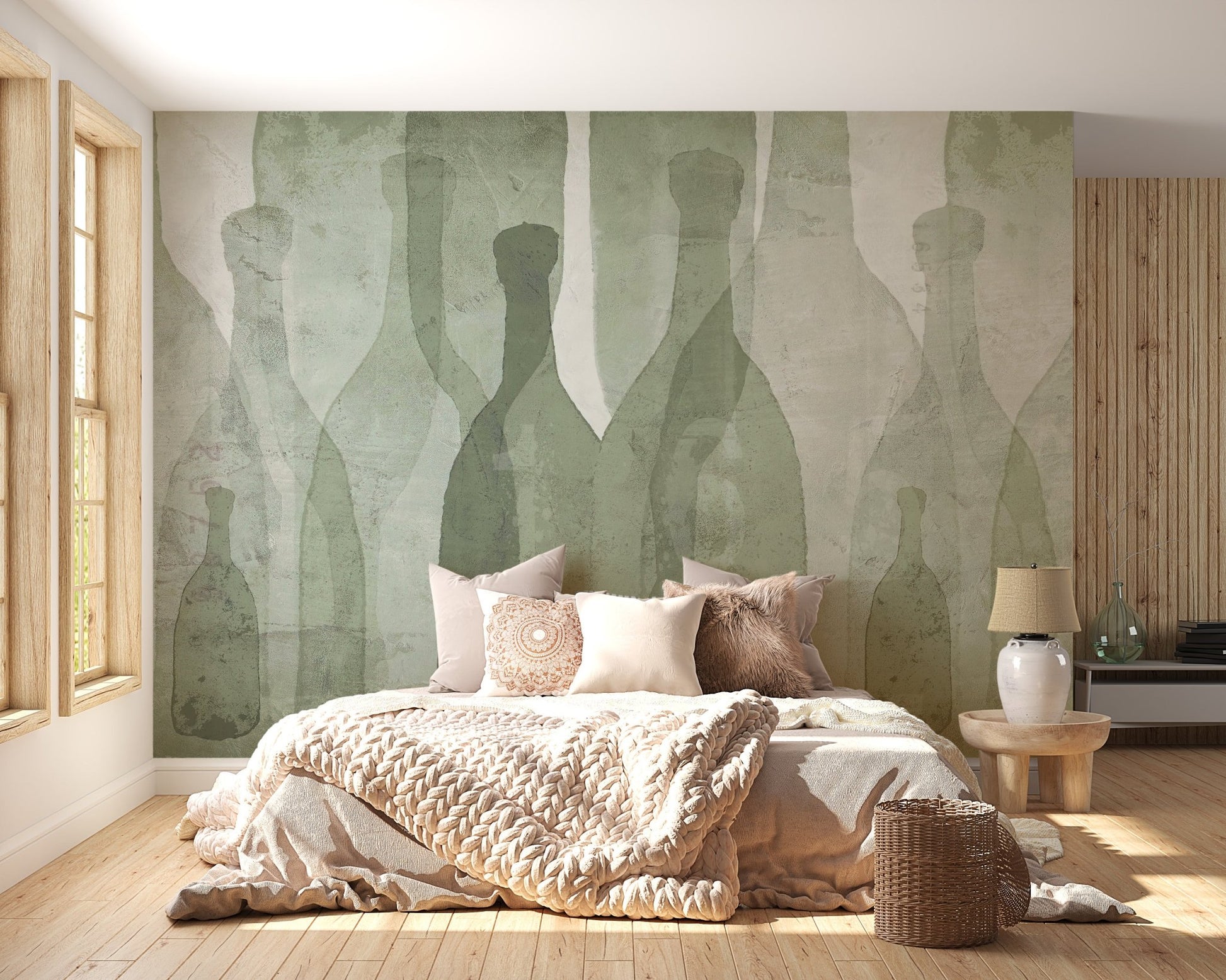 Decorative fresh tint watercolor bottle wall design
