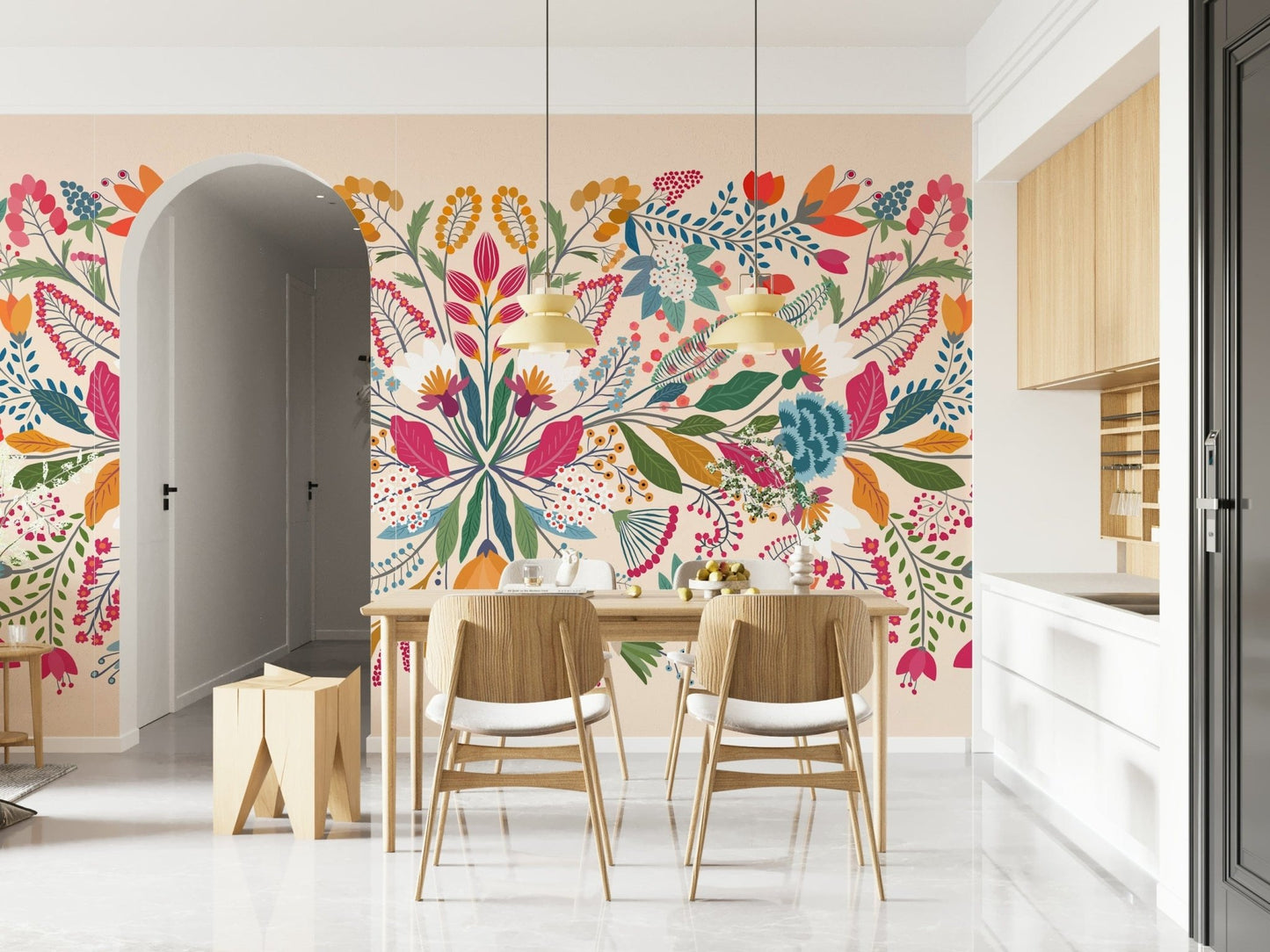 Frida's Garden wallpaper with bold botanical patterns.