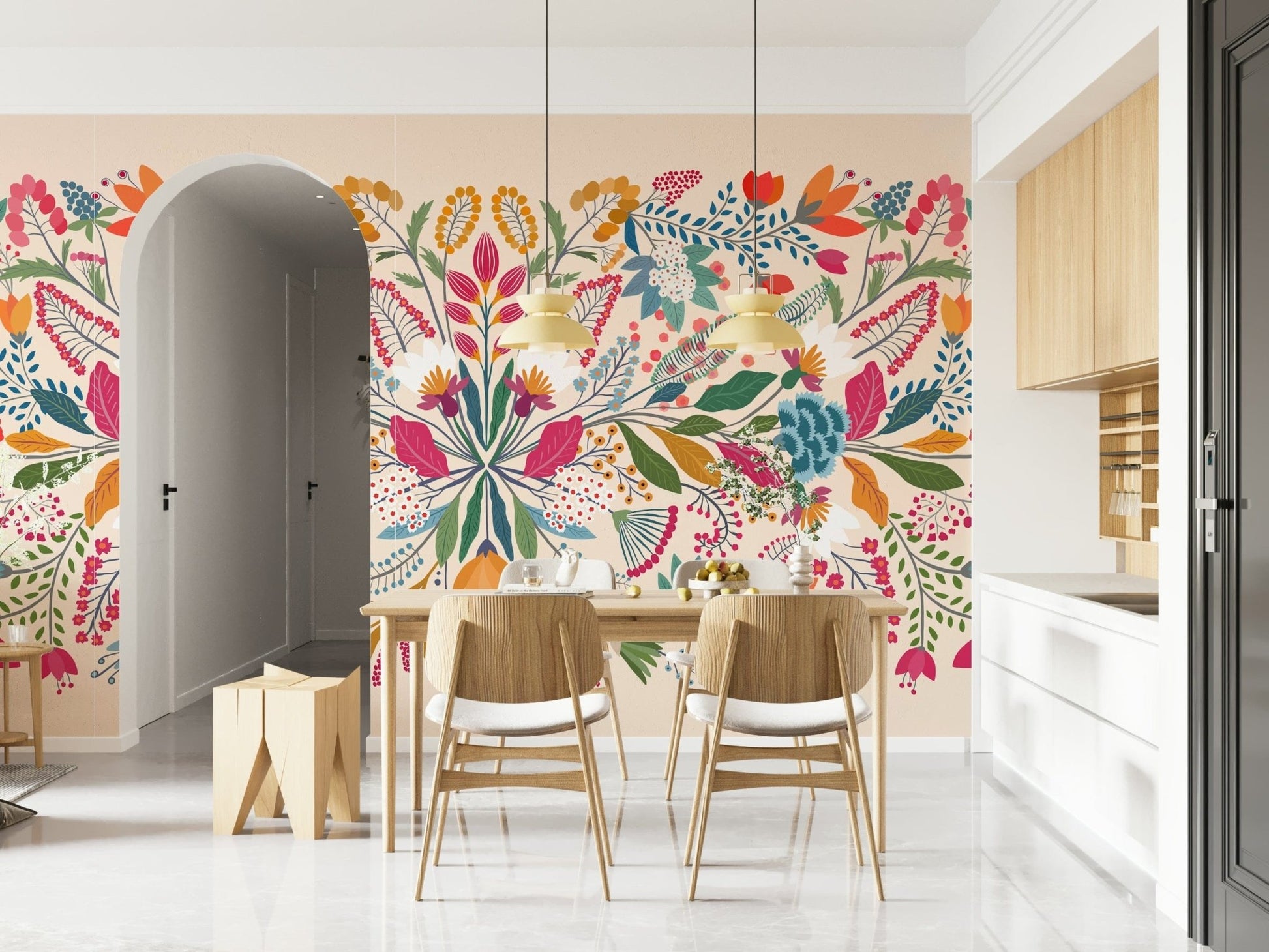 Frida's Garden wallpaper with bold botanical patterns.