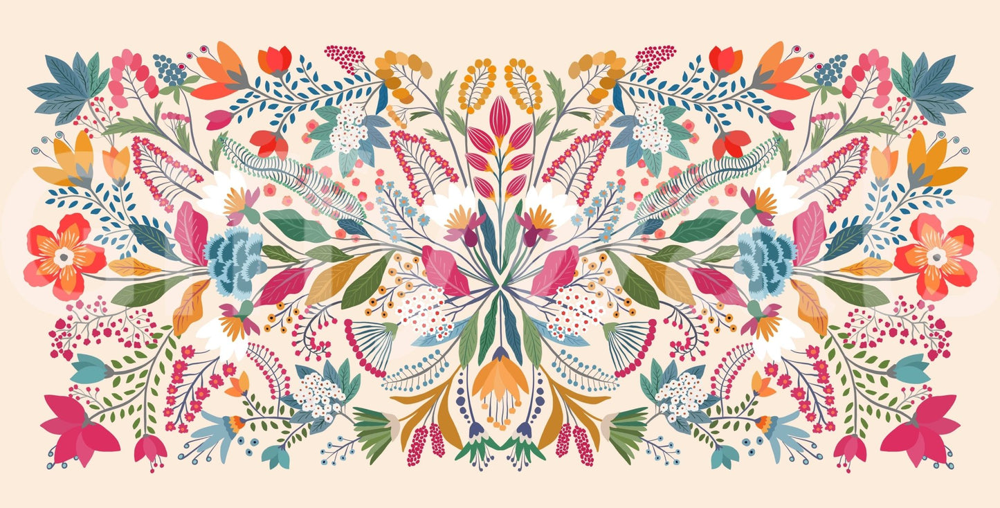Colourful floral wall mural for an apartment interior.