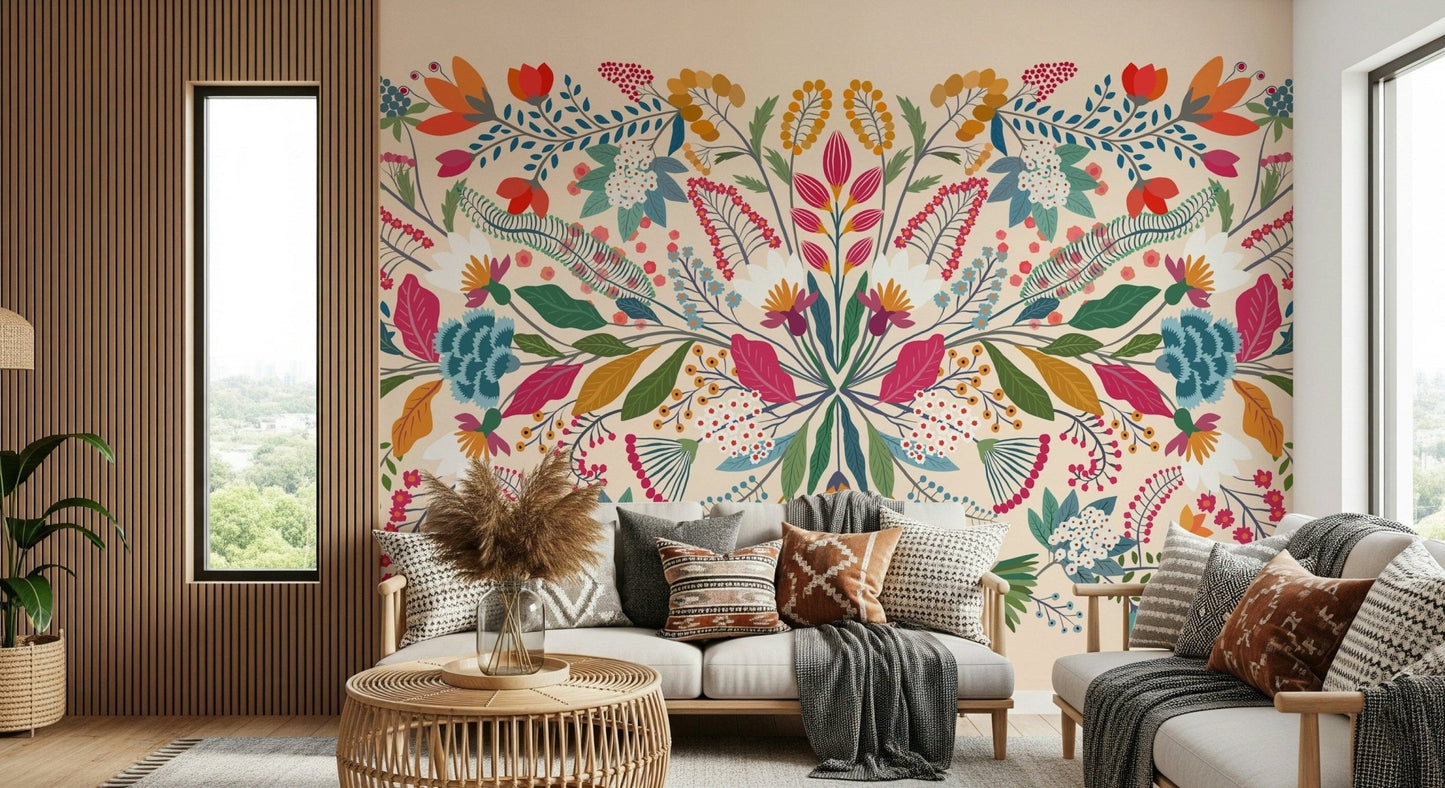 Botanical Frida's Garden wallpaper in a home office.