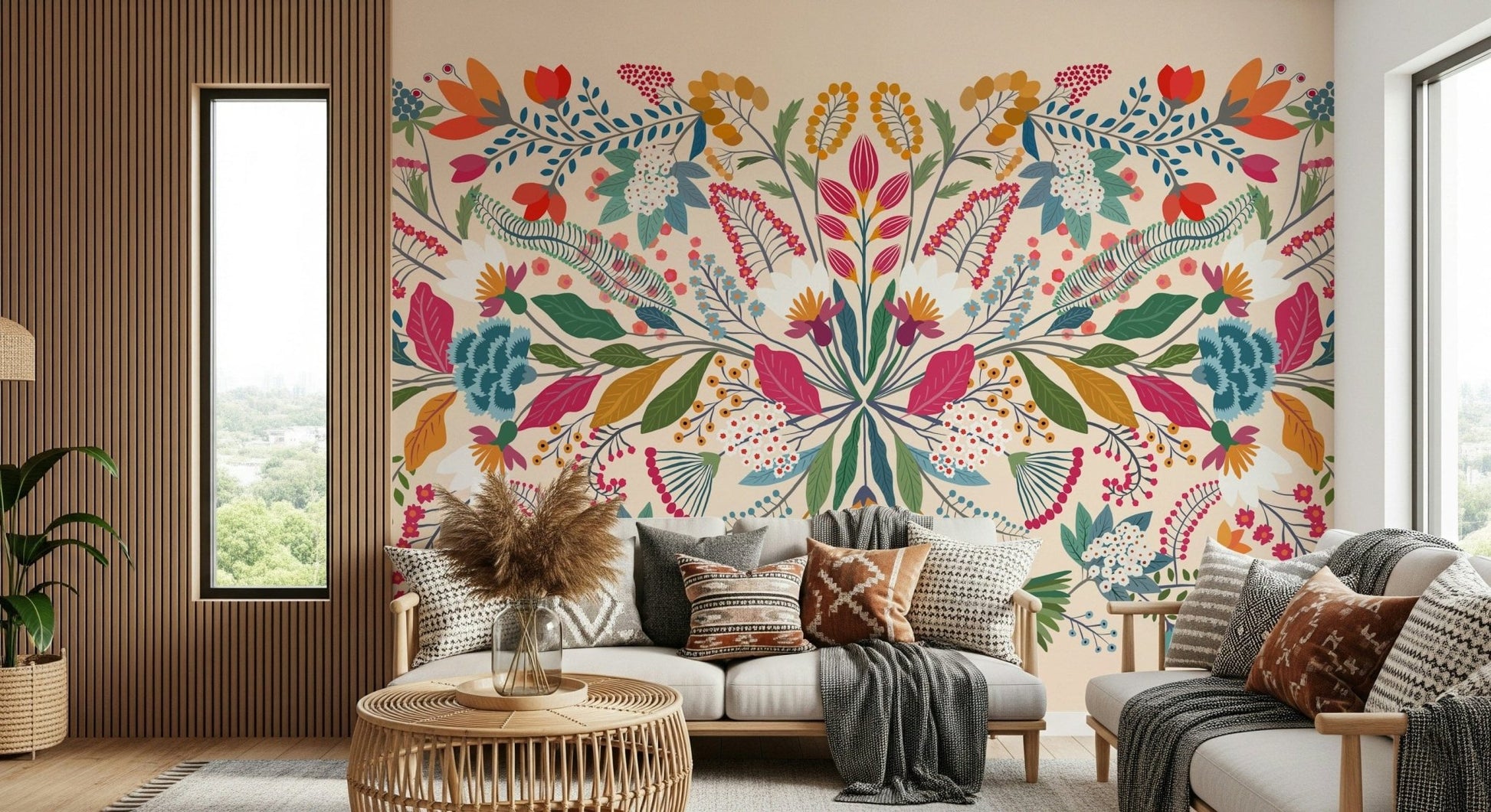 Botanical Frida's Garden wallpaper in a home office.