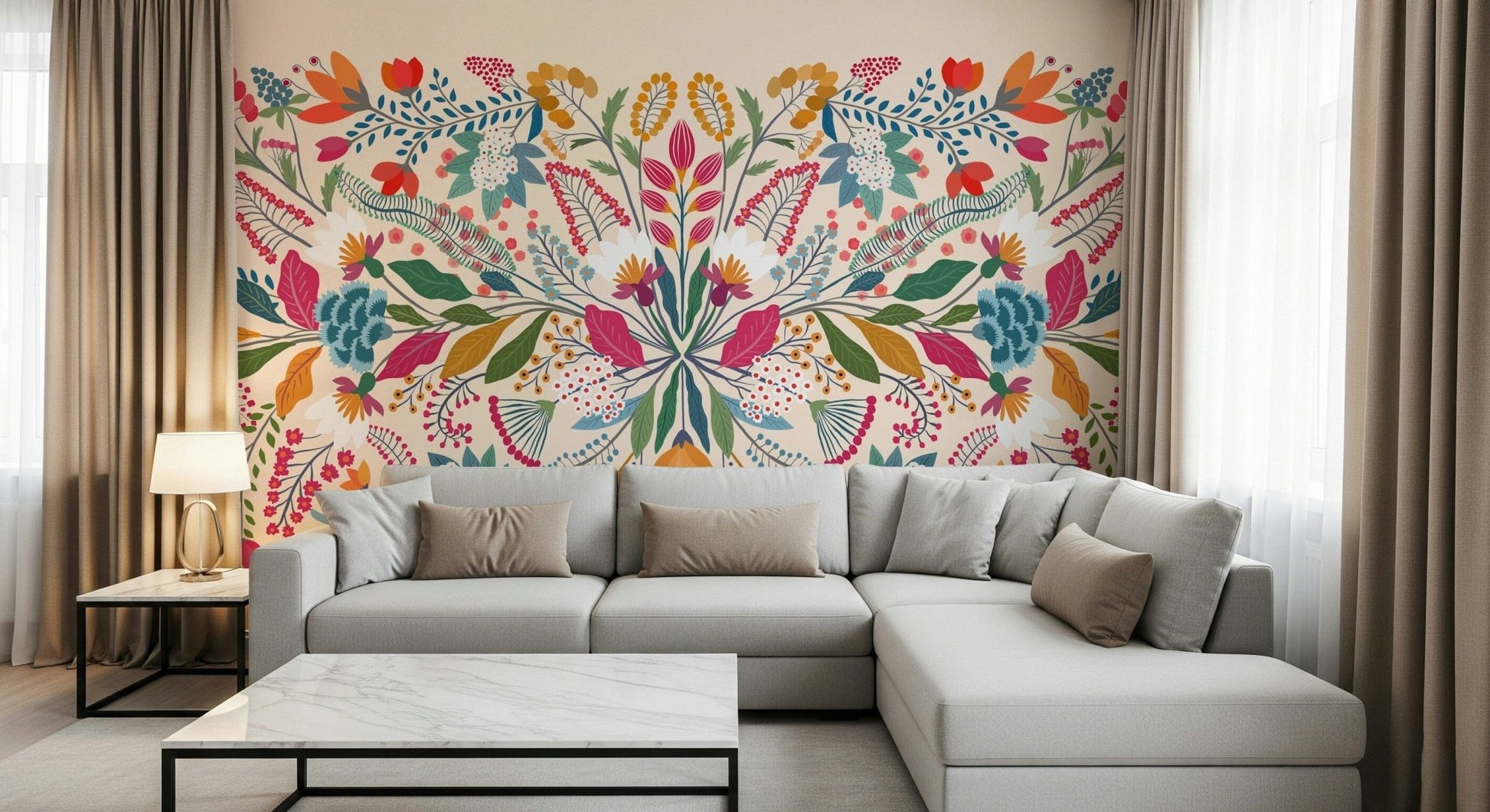 Nature inspired wall mural for a flat hallway.