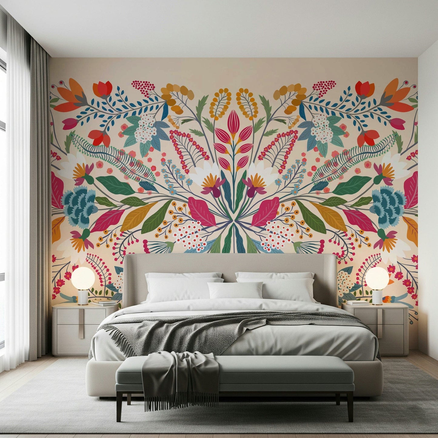 Frida's Garden wall mural for a lounge feature wall.