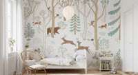 Boys room showing Frisky Forest Blue Animal Wall Mural layout, GD9179