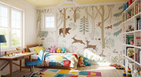 Frisky Forest Blue Wall Mural with deer, foxes, and rabbits, GD9179