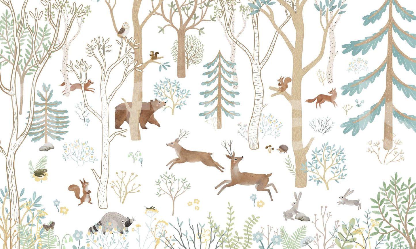 Frisky Forest Blue Wall Mural with gentle woodland composition, GD9179