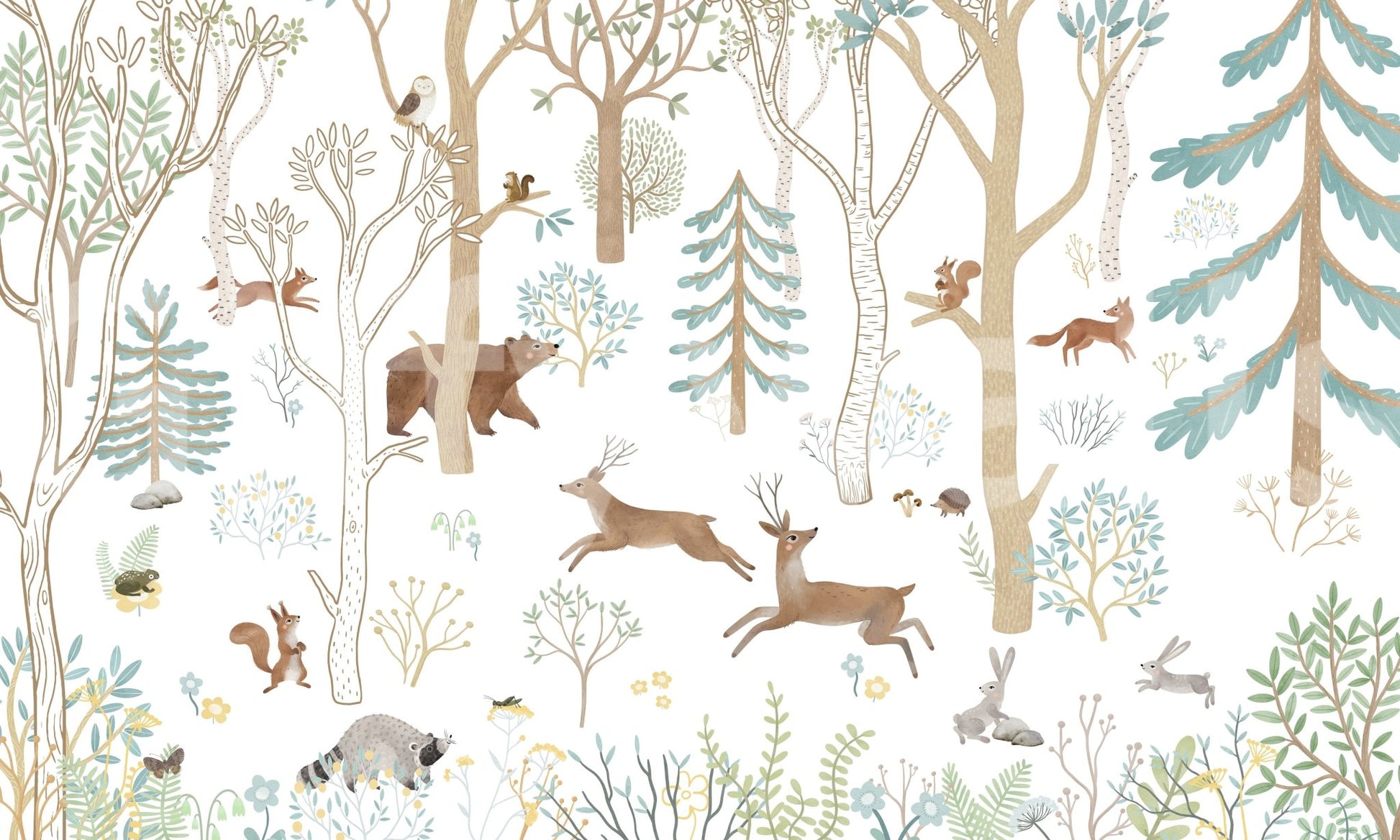 Frisky Forest Blue Wall Mural with gentle woodland composition, GD9179
