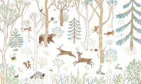 Frisky Forest Blue Wall Mural with gentle woodland composition, GD9179