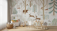 Animal scene Wall Mural in Frisky Forest Blue soft tones, GD9179