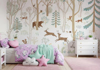 Frisky Forest Blue Wall Mural with bear and forest details, GD9179